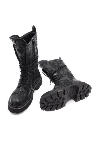 Bottes biker noires effet croco GIO+ | Marine