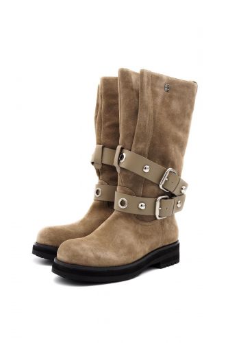 Bottes en daim taupe à doubles boucles GIO+ | MARINE Auvelais