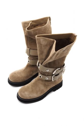 Bottes en daim taupe à doubles boucles GIO+ | MARINE Auvelais