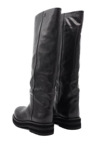 Bottes en cuir noir à talon plat GIO+ | Marine