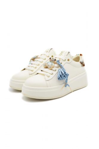 GIO+ basket bas Brun femmes (cuir blanc semelle épaisse petits charms - OLIVA02A mucca) - Marine | Much more than shoes