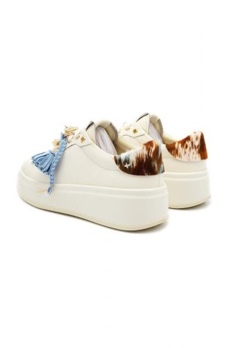 GIO+ basket bas Brun femmes (cuir blanc semelle épaisse petits charms - OLIVA02A mucca) - Marine | Much more than shoes