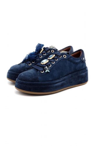 Baskets en velours bleu à plateforme GIO+ | MARINE Auvelais