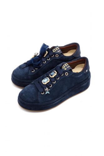 Baskets en velours bleu à plateforme GIO+ | MARINE Auvelais