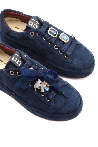 Baskets en velours bleu à plateforme GIO+ | MARINE Auvelais