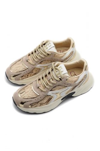 GIO+ basket bas Camel femmes (semelle runner cuir & dentelle camel cla - DALIA14 dentelle camel) - Marine | Much more than shoes