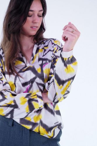 Blouse brune, jaune et fuschia à motifs étoiles GRACE | Marine