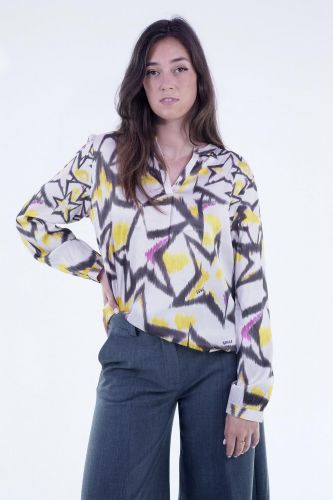 Blouse brune, jaune et fuschia à motifs étoiles GRACE | Marine