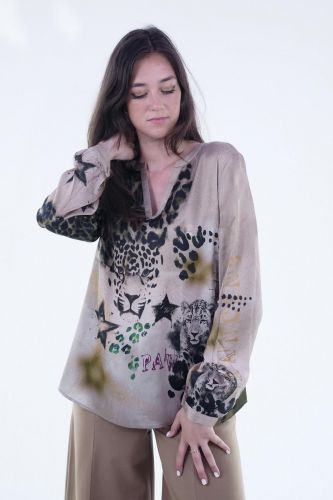 Blouse gold à motifs léo GRACE | Marine