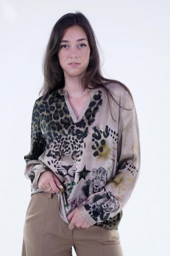 Blouse gold à motifs léo GRACE | Marine