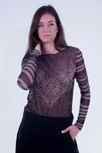 Blouse transparente brune avec dessin floral GRACE | Marine