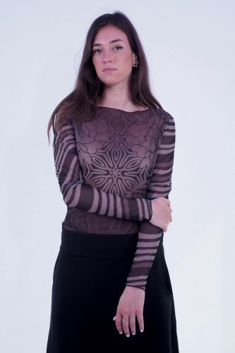 Blouse transparente brune avec dessin floral GRACE | Marine