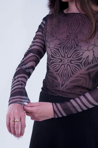 Blouse transparente brune avec dessin floral GRACE | Marine