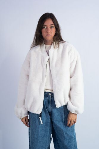 Grace manteau Ecru femmes (Bomber reversible - 5112 teddy / nylon) - Marine | Much more than shoes