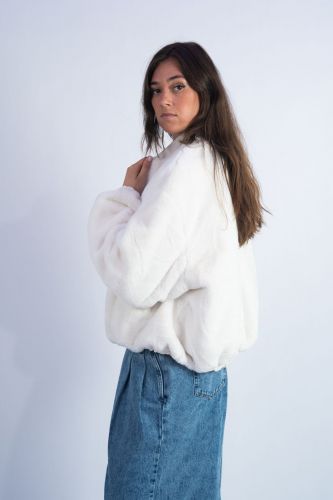 Grace manteau Ecru femmes (Bomber reversible - 5112 teddy / nylon) - Marine | Much more than shoes