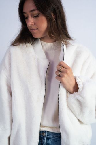 Grace manteau Ecru femmes (Bomber reversible - 5112 teddy / nylon) - Marine | Much more than shoes