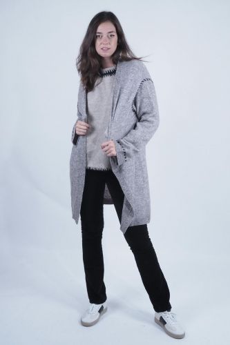 Grace cardigan Gris femmes (Cardigan long nounours - 1139) - Marine | Much more than shoes