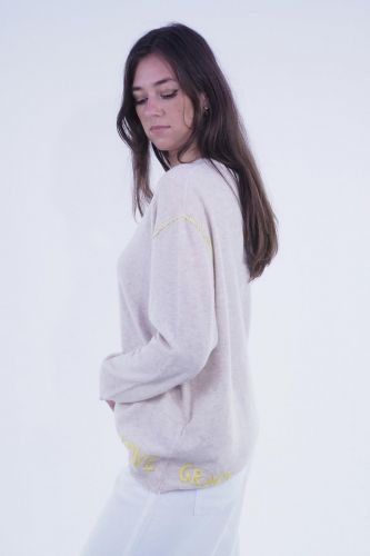 Pull fin beige avec détails de couture jaune GRACE | Marine
