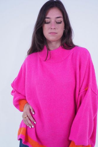 Pull oversize fuschia avec détails orange GRACE | Marine