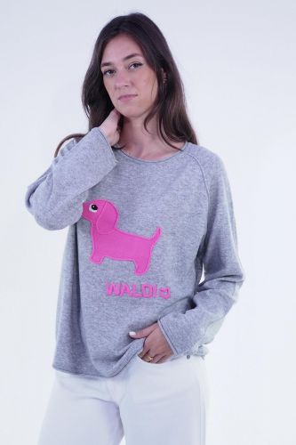Pull gris avec motif teckel rose GRACE | Marine