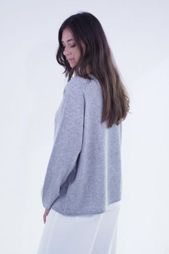 Pull gris avec motif teckel rose GRACE | Marine