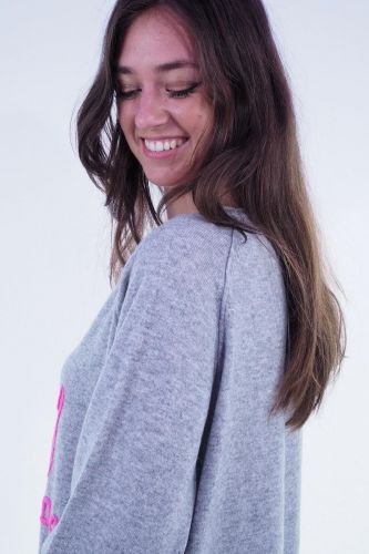 Pull gris avec motif teckel rose GRACE | Marine