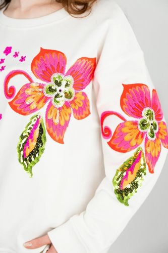 Pull sweat blanc à fleurs maxi GRACE | Marine