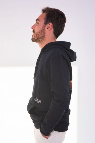 Pull à capuche bleu avec dessin Porsche à l'arrière HERO SEVEN | Marine