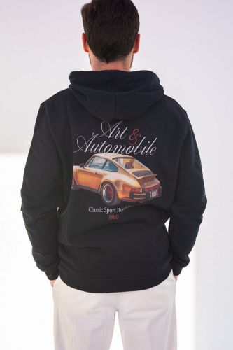 Pull à capuche bleu avec dessin Porsche à l'arrière HERO SEVEN | Marine