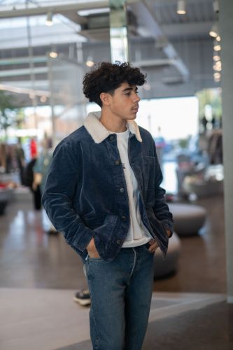 Veste en velours bleu et col teddy HERO SEVEN | Marine