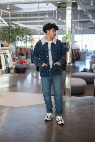 Veste en velours bleu et col teddy HERO SEVEN | Marine