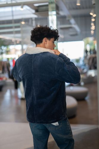 Veste en velours bleu et col teddy HERO SEVEN | Marine