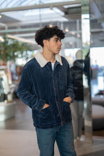 Veste en velours bleu et col teddy HERO SEVEN | Marine