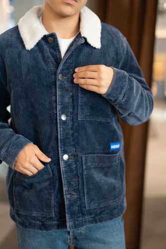 Veste en velours bleu et col teddy HERO SEVEN | Marine