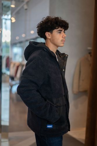 Veste sherpa à capuche bleue HERO SEVEN | Marine