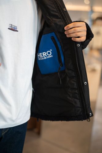 Veste sherpa à capuche bleue HERO SEVEN | Marine