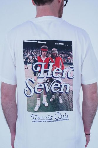 T-shirt blanc thème tennis HERO SEVEN | Marine