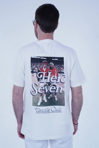 T-shirt blanc thème tennis HERO SEVEN | Marine