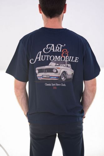T-shirt bleu BMW Vintage avec inscription 