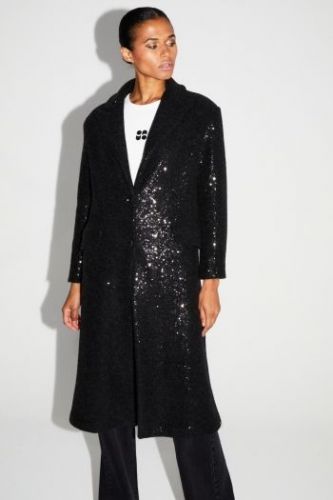 Manteau long noir à paillettes IMPREVU | Marine