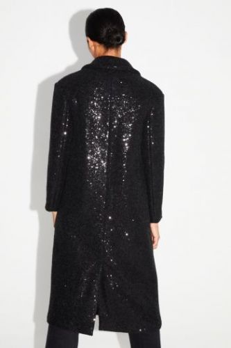 Manteau long noir à paillettes IMPREVU | Marine