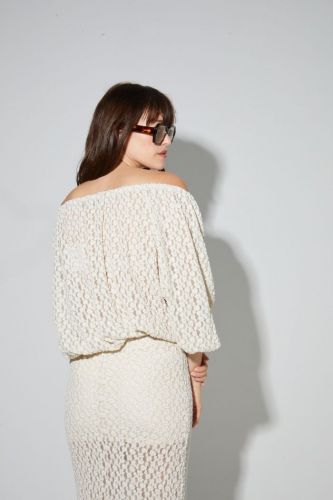 Imprévu blouse Ecru femmes (Overshoulder dentelle écru - GIULIA blouse dentelle fleur) - Marine | Much more than shoes