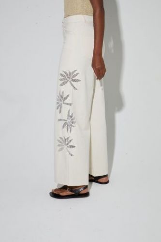 Pantalon denim beige broderies IMPREVU | Marine