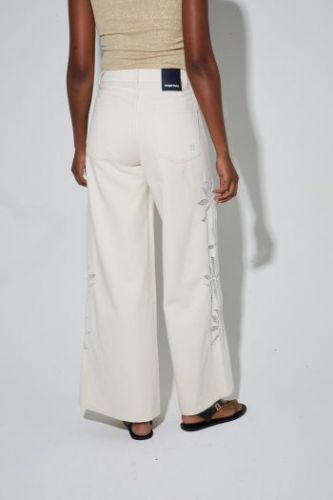 Pantalon denim beige broderies IMPREVU | Marine