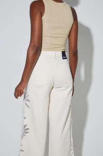 Pantalon denim beige broderies IMPREVU | Marine