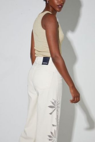 Pantalon denim beige broderies IMPREVU | Marine