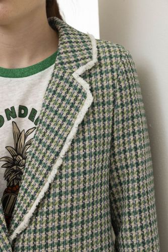 Blazer en tweed vert motif pied de poule IMPREVU | Marine