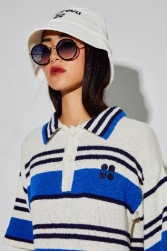 Robe polo lignée bleue en éponge IMPREVU | Marine