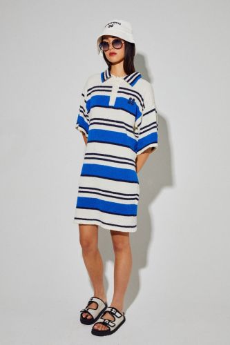 Robe polo lignée bleue en éponge IMPREVU | Marine