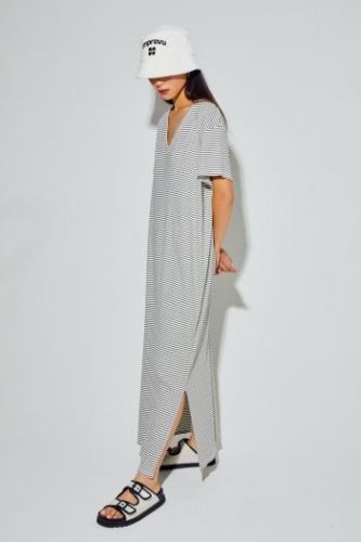 Robe longue rayée noir et blanc IMPREVU | Marine